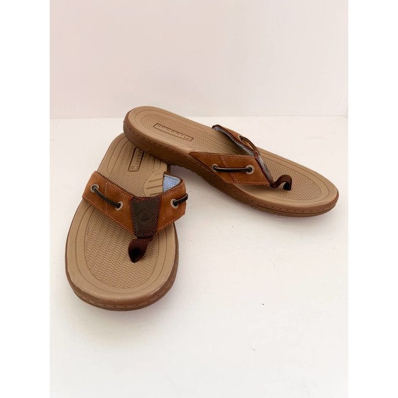 SPERRY Men's Brown Leather Baitfish Flip-Flops Thong Sandal w/ Rubber Soles sz 8 - Picture 3 of 6